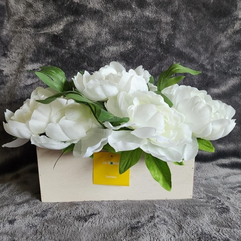 New Yellow or White Peony Arrangement in a wooden box / centerpiece/ home decor